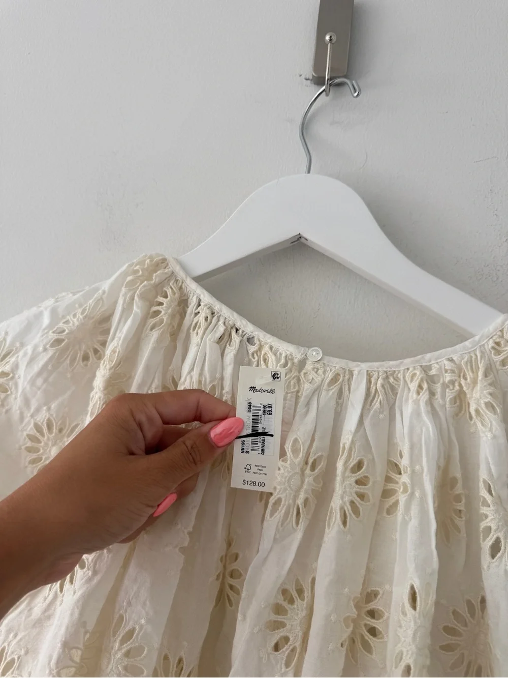 MADEWELL Embroidered Shirred Puff Sleeve Top S